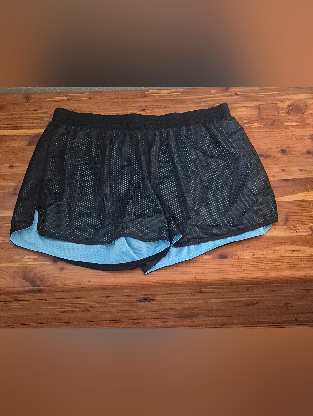 Women’s Two-Layer Athletic Shorts - Black with Light Blue Lining